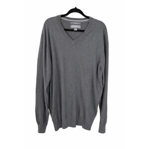 Eddie Bauer Men TXL Tall Gray Cotton Merino V Neck Sweater Quiet Luxury Preppy